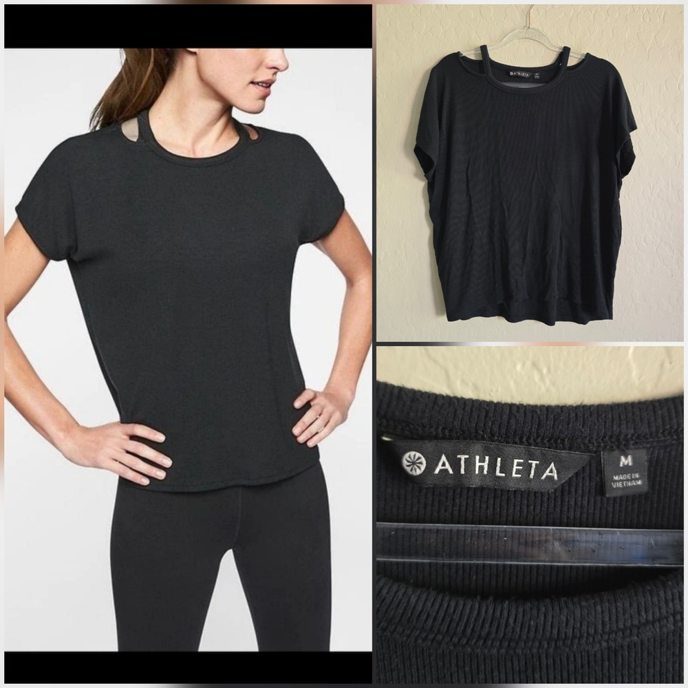 Athleta Glimpse Open Neck Black Top Size Medium Modal